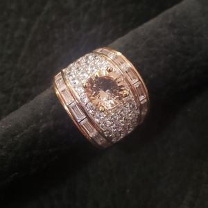 champagne and white simulated diamond wide band ring.